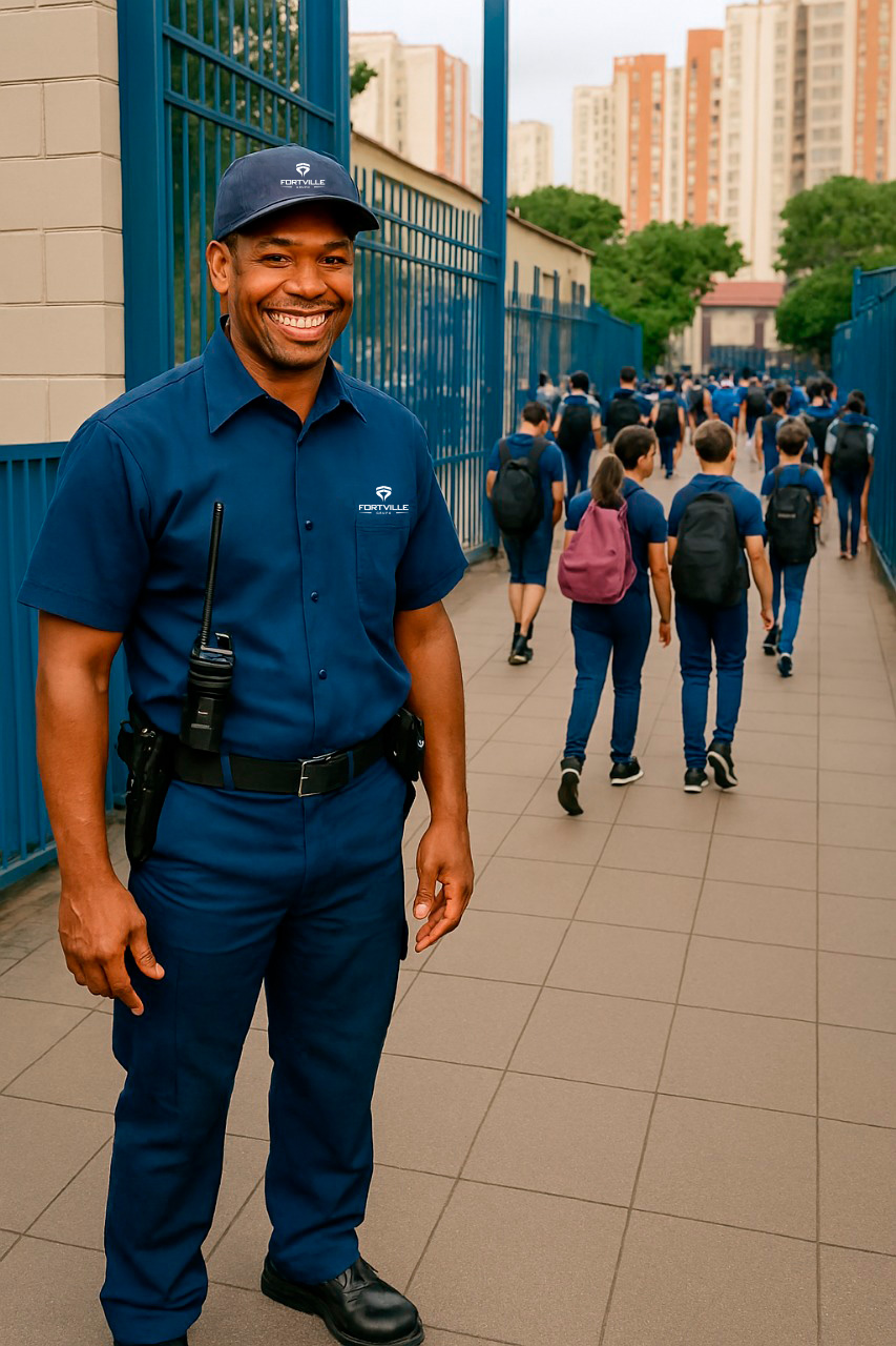 Vigilante atuando na segurança para escolas